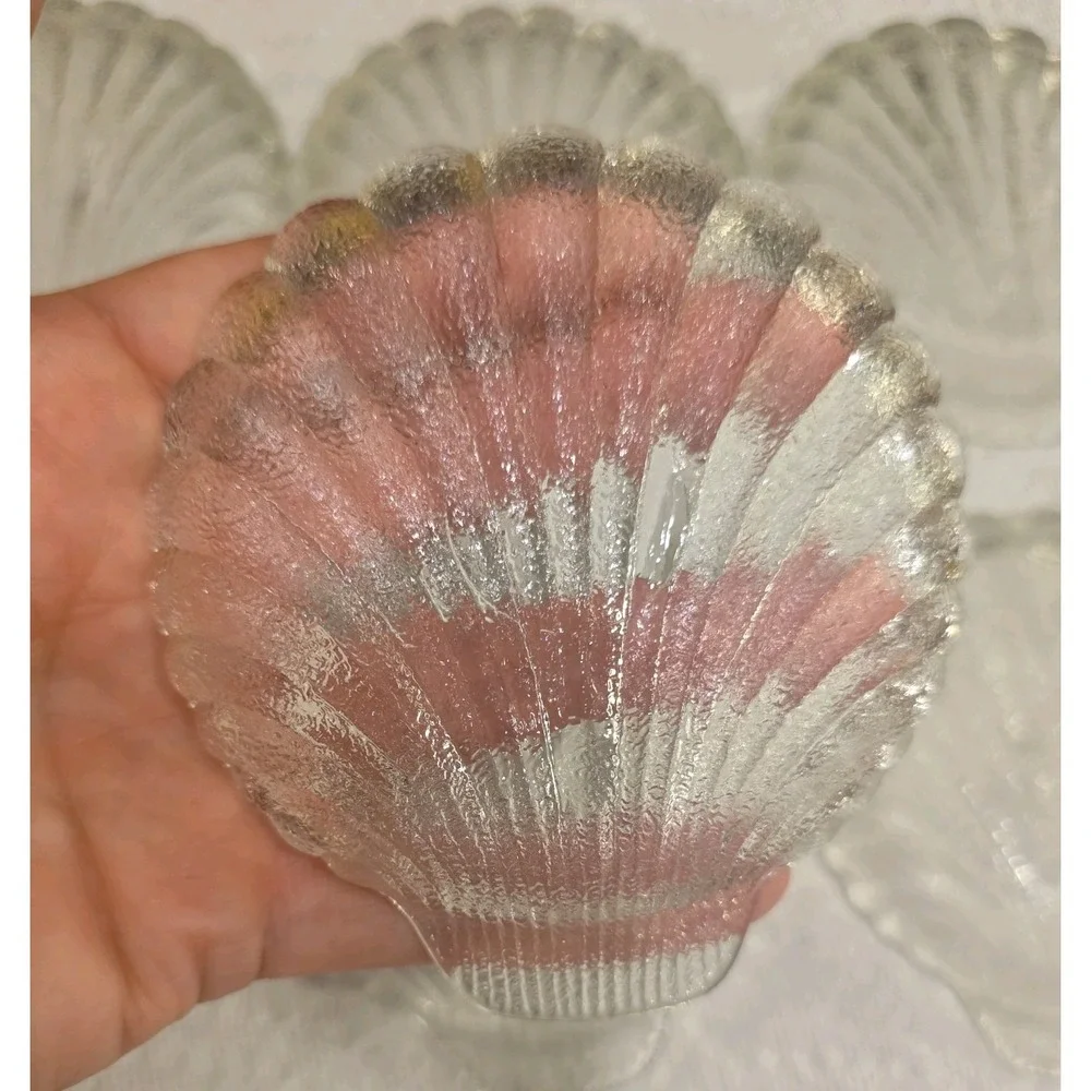 Vintage Glass Oyster 6 Pc Coaster Set with Holder